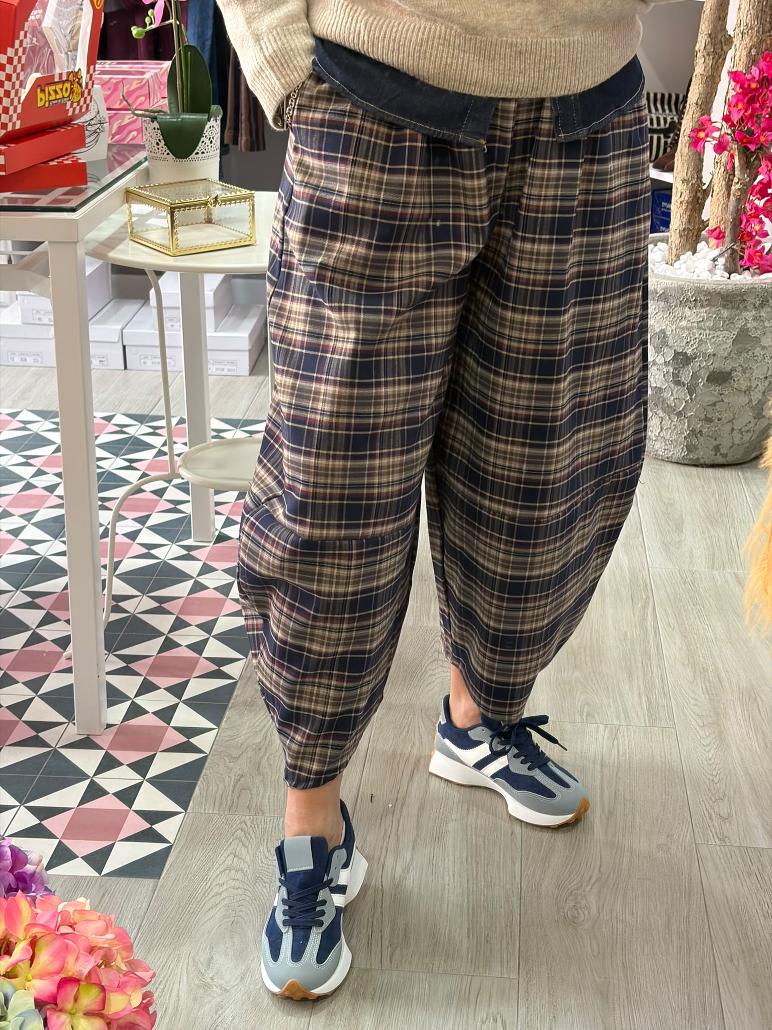 PANTALON CUADROS GLOBO T:U