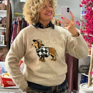 Jersey Beige Mujer Teckel Bordado T:U