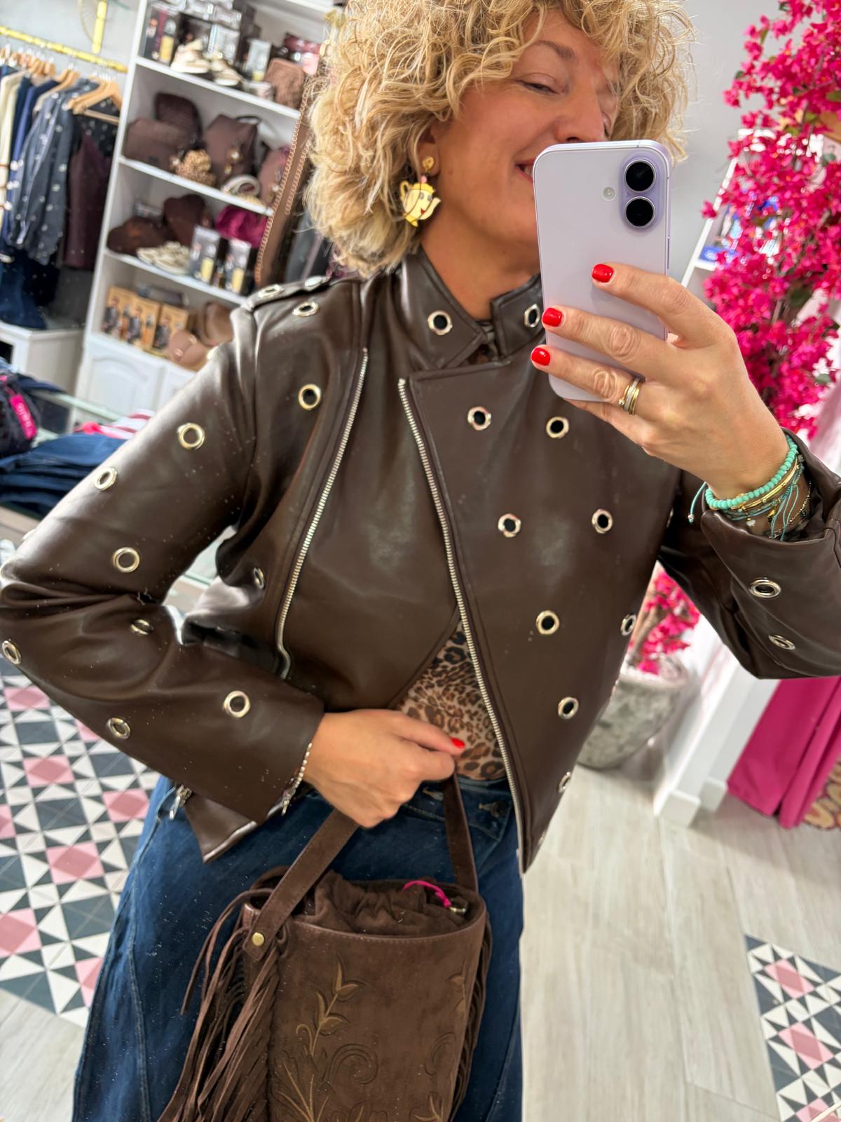 Chaqueta Biker Chocolate Eyelets